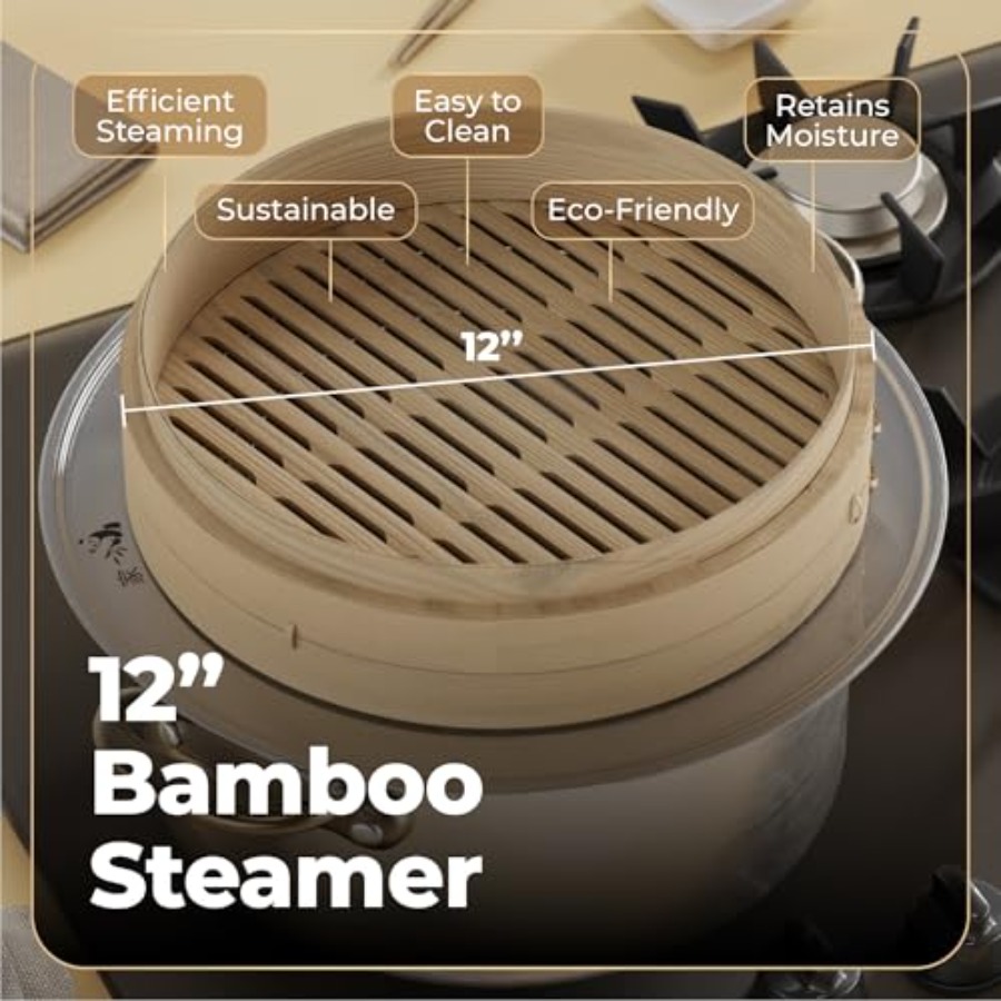 Bamboo Steamer Basket - 2-Tier - Bao Steamer Bamboo 评论和价格